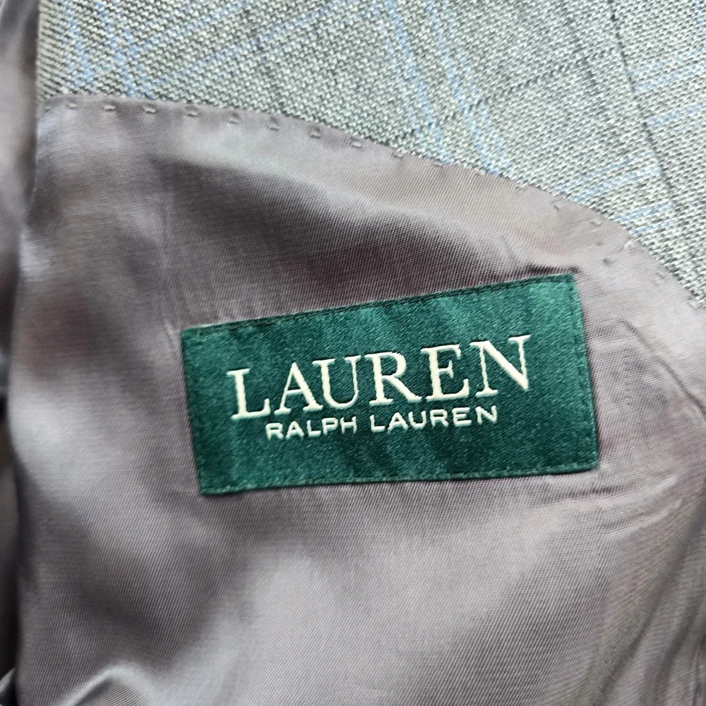 LRL Ralph Lauren Blazer Mens 52R 54R Grey Blue Plaid‎ Wool Blend Sport Coat
